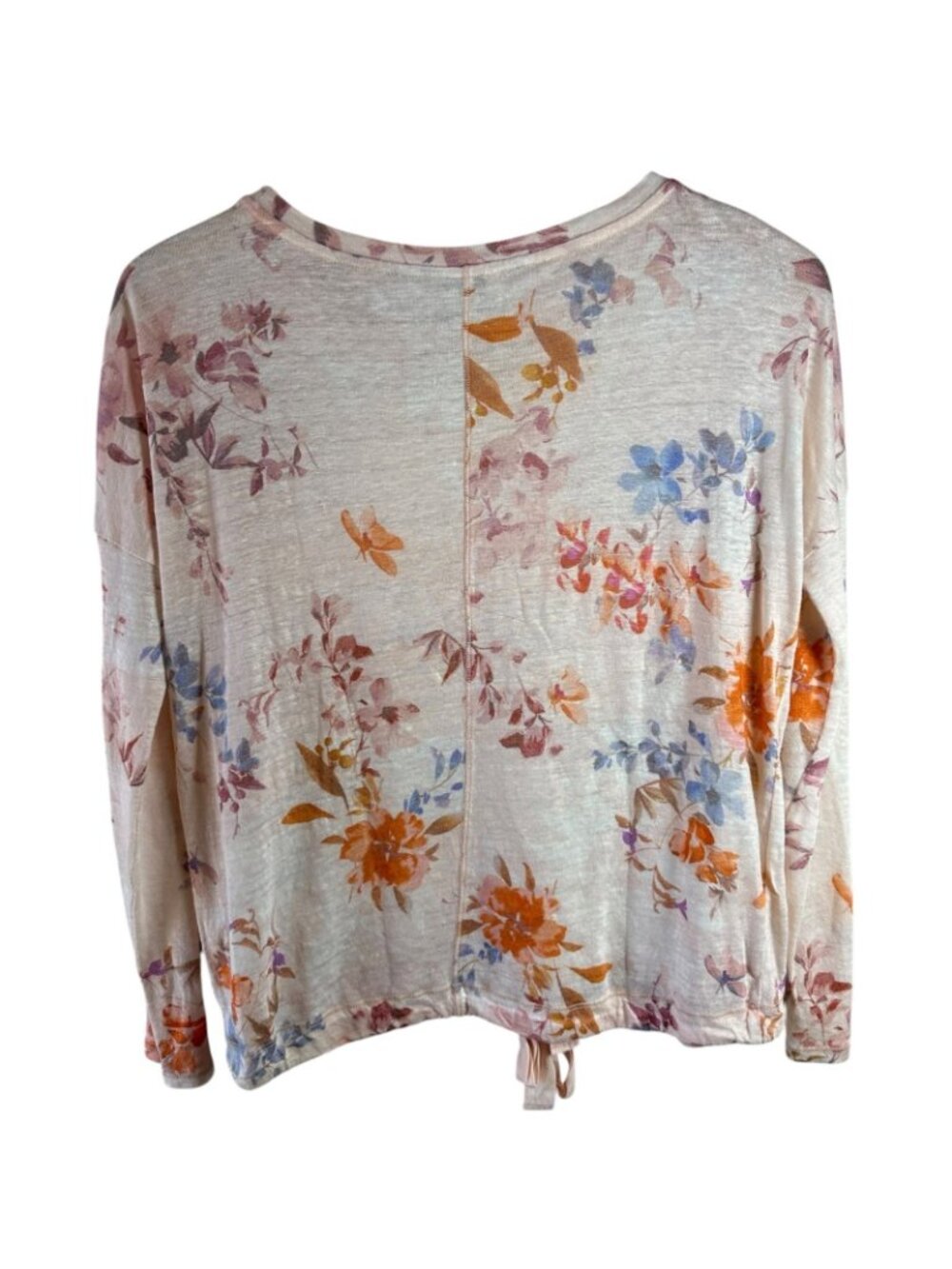 Sundance Pale Pink Floral Linen Knit Top XS Drawstring Hem Lightweight Sweater - Picture 3 of 5